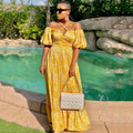 2025 new spring/summer cross-border amazon fashion: women's printed slit bandeau halter v-neck maxi dress