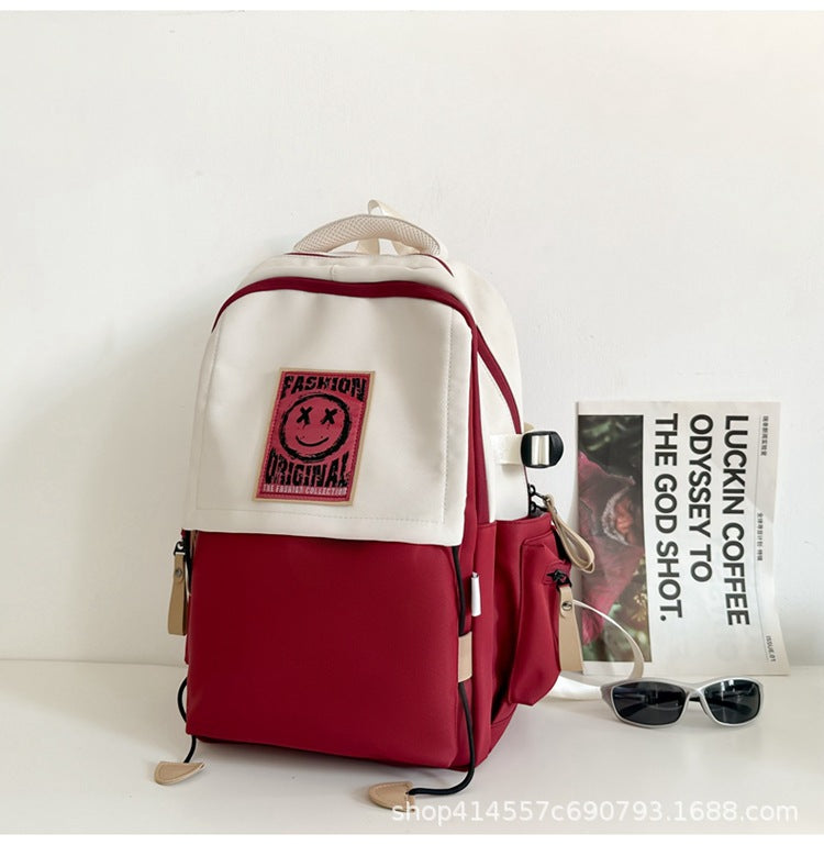 Backpack with flap closure and drawstring, american retro style, school bag for middle and high school students, casual travel, couple's backpack, lightweight college student book bag
