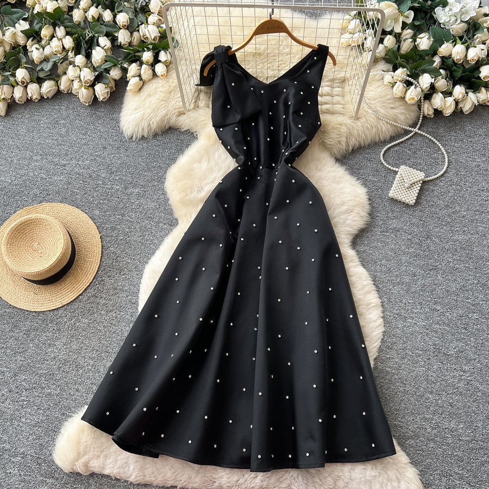 Accessible luxury thousand gold style sleeveless a-line dress women's spring elegancehigh waistslimming lookelegant celebrity banquet dress