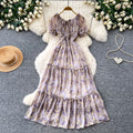 French chic red floral print dress - women's summer korean style ruffle hem a-line maxi dress - slimming and elegant