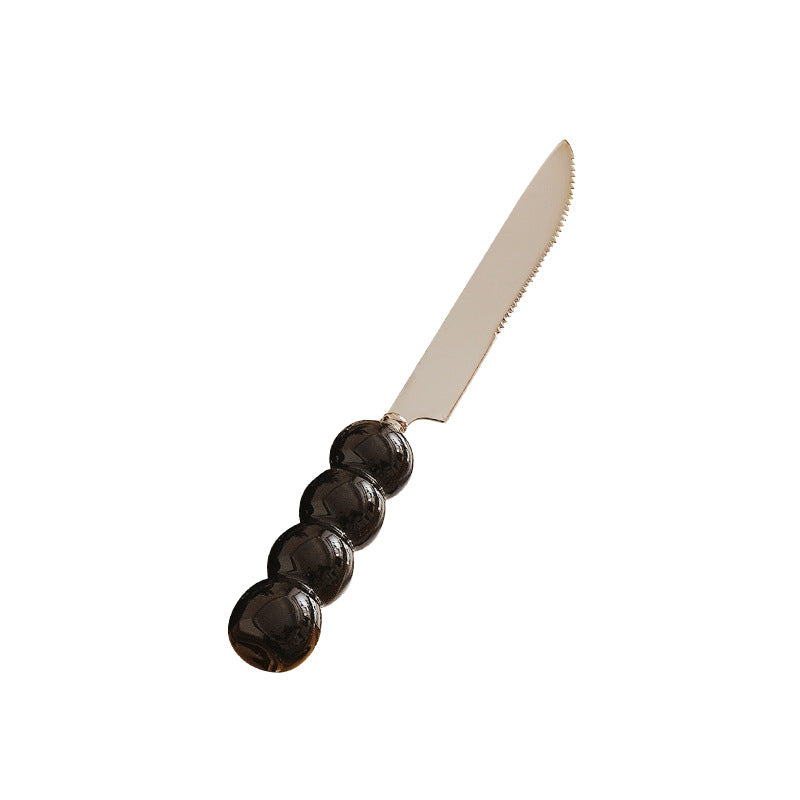 Luxury thickened ceramic handle cutlery set - high-end tableware, food-grade stainless steel forks and spoons for hotels, restaurants, wholesale