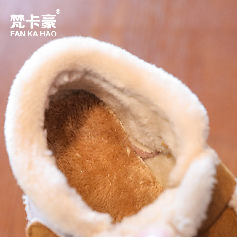 Clearance kids' casual cotton shoes  winter fleece-lined fluffy shoes velcro boys' soft sole warm snow boots