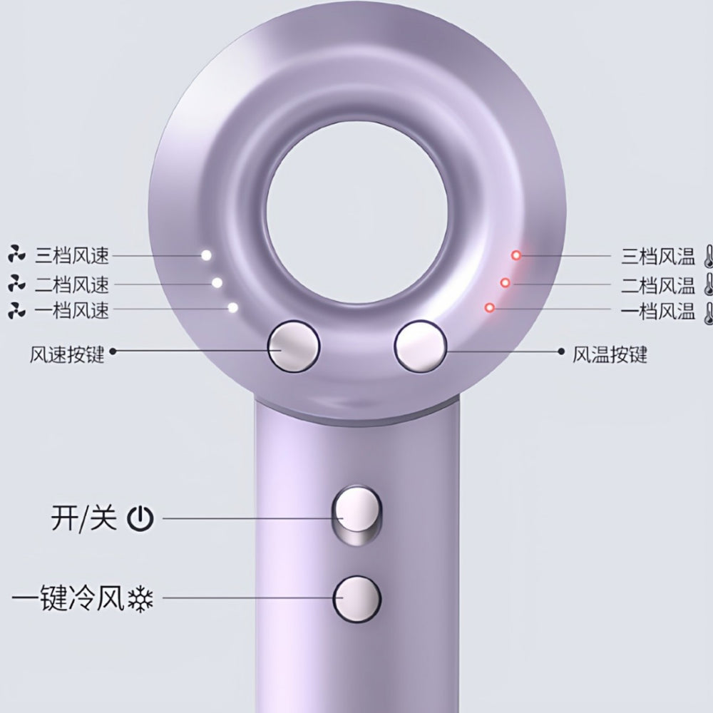 High-speed bladeless hair dryer - home use, blue light hair care, salon/barber shop style, brushless motor, negative ion technology
