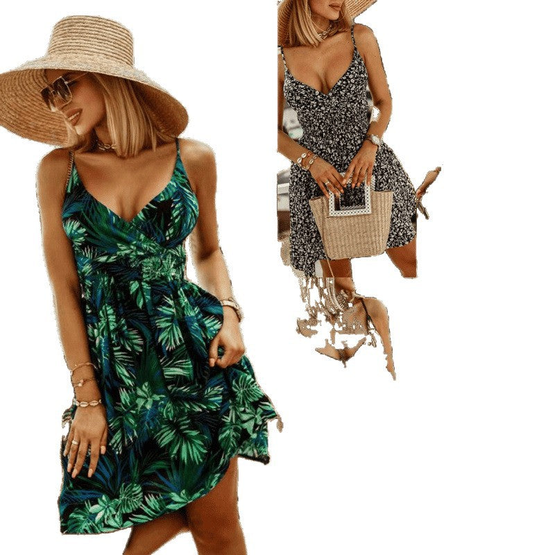 Ebay  new arrival v neckprinting suspender waist dress