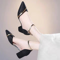 2021 summer new women's closed-toe sandals korean style pointed toe square heel chunky heel women's shoes one-strap buckle fashion sandals export
