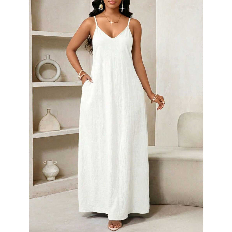 Amazon european and american bohemian style backless loose dress women's  summer new simple skirt