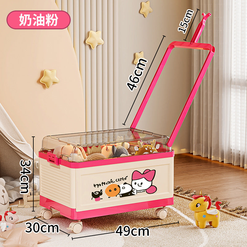 Large capacity children's toy storage box clamshell with pulley snack storage box Lego building block finishing trolley case