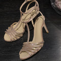 Congyuan 2026 summer round toe plaid strap high heels elegant rhinestone women's shoes banquet sandals li congyuan high heels