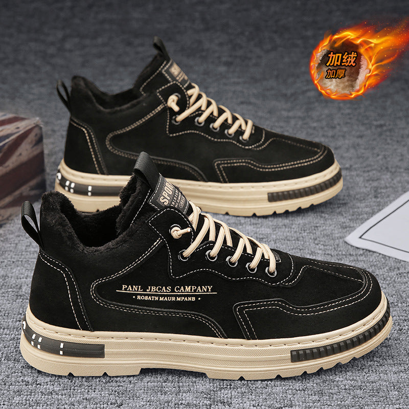 Men's winter work boots: fleece-lined, warm, anti-slip, durable, mid-cut construction safety shoes for men
