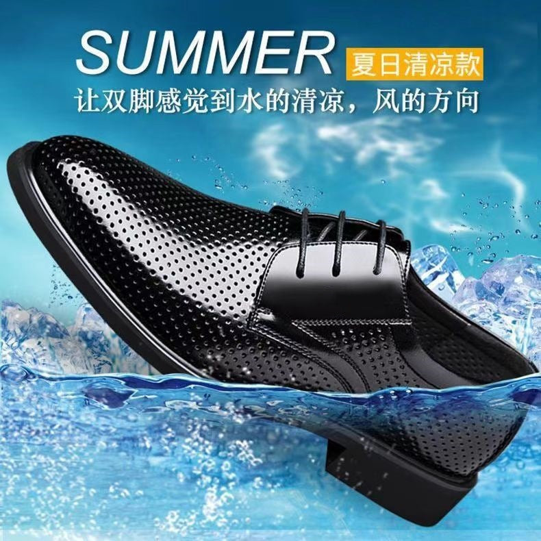 New arrival business hole cool leather shoes men's casual wedding groom british sandals summer breathable youth pointed toe men's shoes