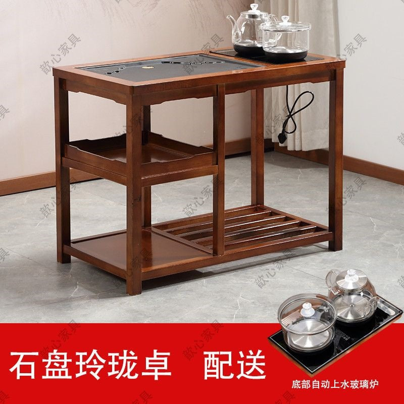 Solid wood balcony tea table small coffee table tea table and chair combination all-in-one complete set with water kettle stone plate zhuo casual