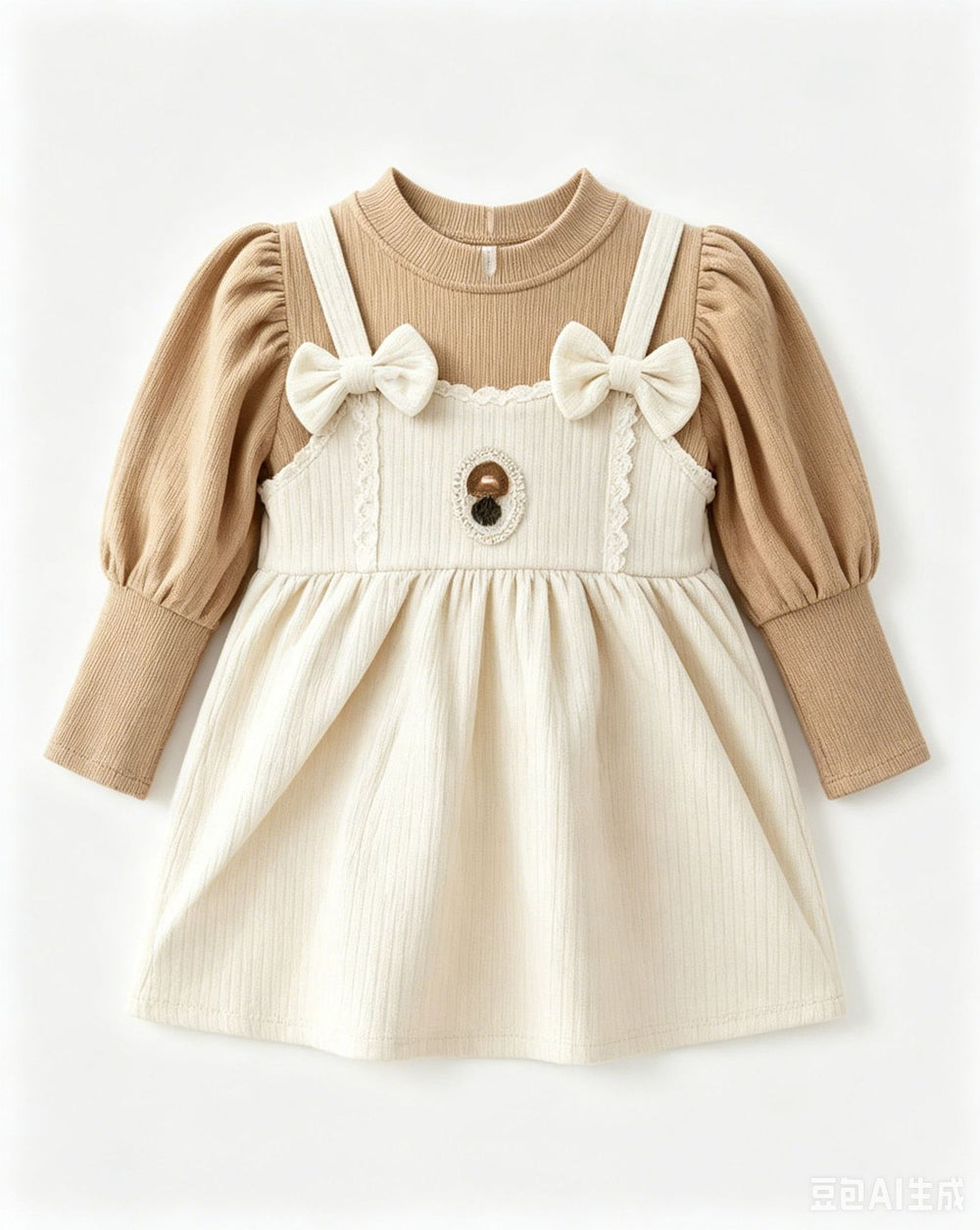 Girlbows suspender dressfake two-piecespring & fall puff sleeve bottom baby gentle bear princess dress