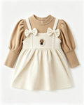 Girlbows suspender dressfake two-piecespring & fall puff sleeve bottom baby gentle bear princess dress
