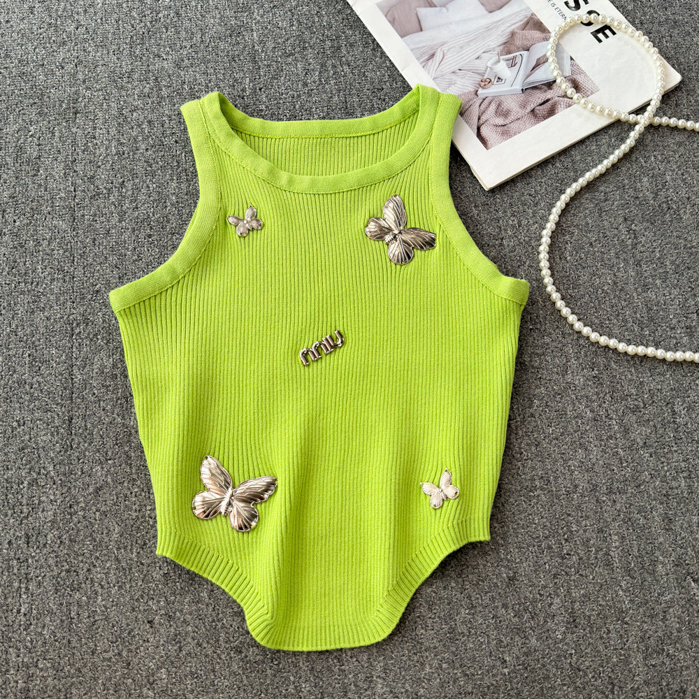 Petitesilmelegant butterfly short sleeveless vest suspender women's summersense of designniche style bottom shirt tops