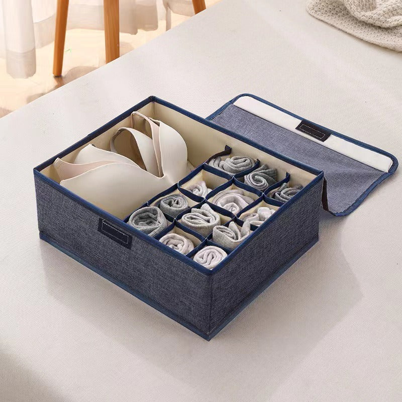 Home cotton and linen underwear storage box sub-format underwear finishing box desktop cosmetics sub-grid covered storage box