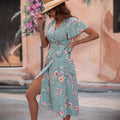 New arrival  fashion cross-border women's dress v neck waist printing summer skirt