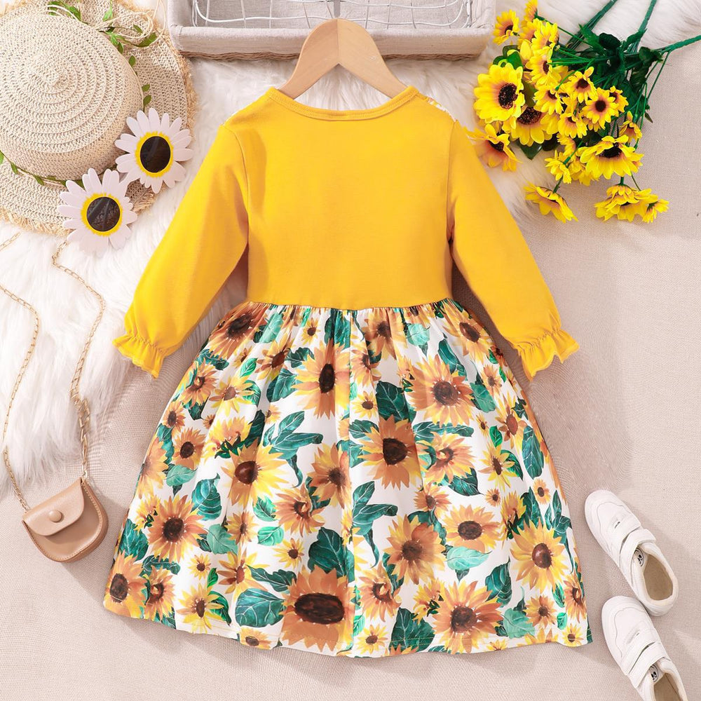 Children's long-sleeved round neck bow dress