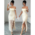 Amazon elegant off-the-shoulder jacquard cami dress - women's  summer new arrival - slim fit & figure-flattering dress