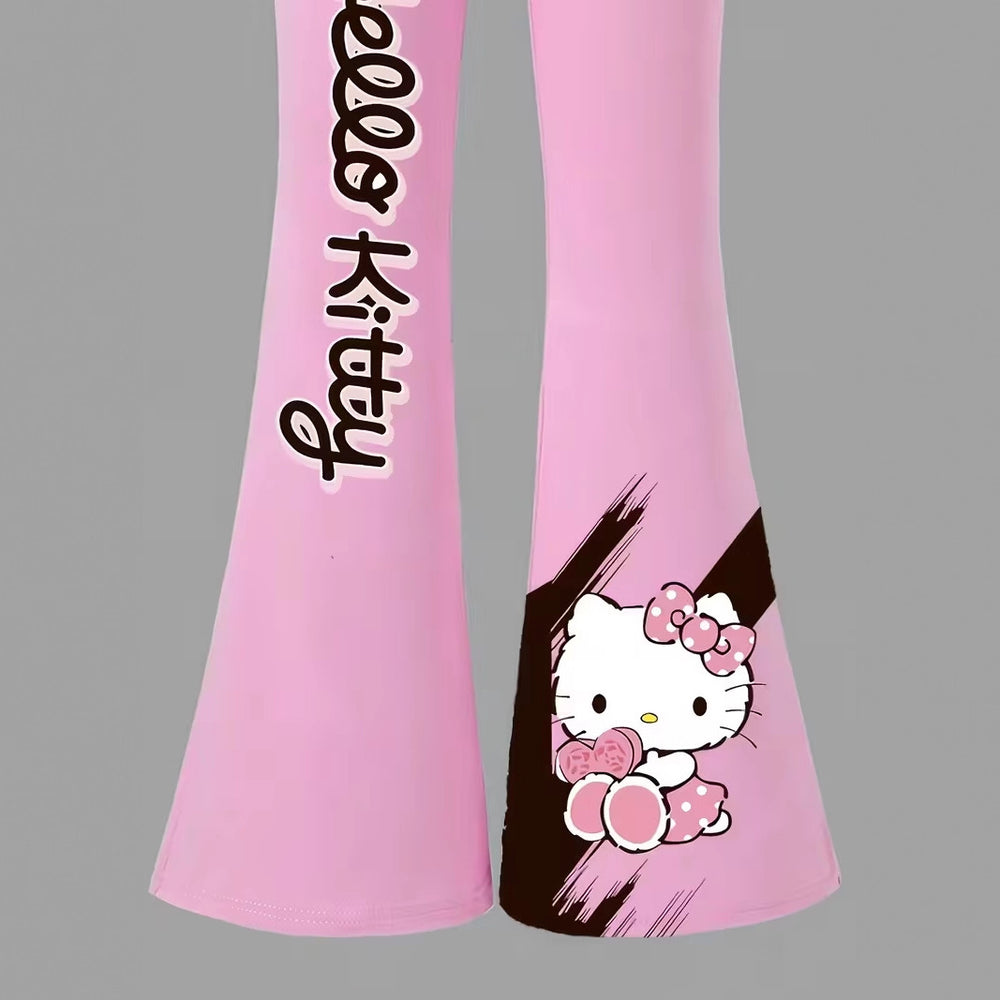 wholesale girls' flared pants set, fashionable spring, summer, and autumn sanrio short-sleeved long flared pants set for girls