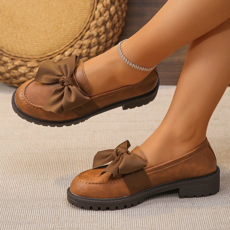 plus sizeexportnew arrival small leather shoes for women thick heel thick solepreppy british style bows loafers wholesale