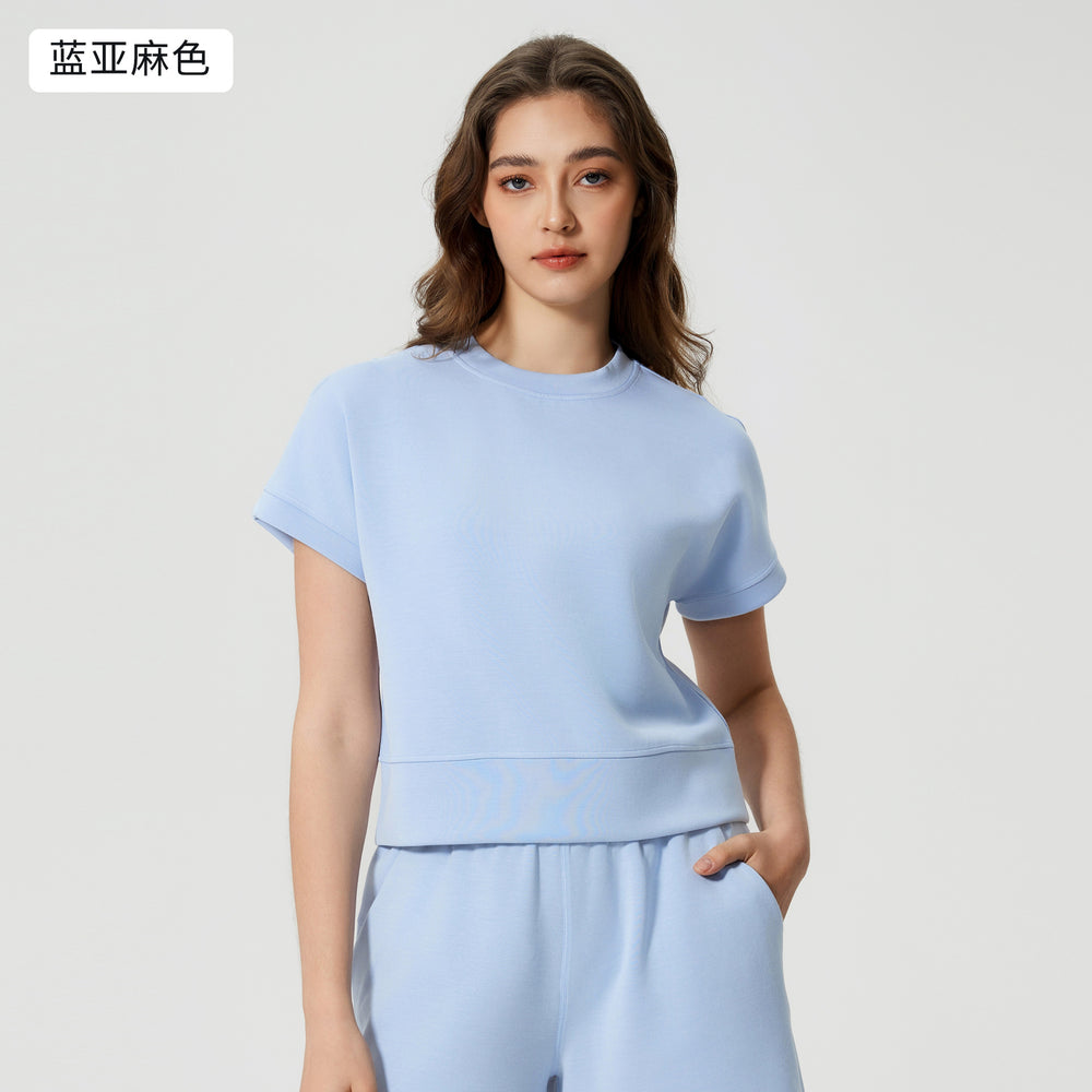 Summer new round neck loose running sports short sleeve women's cropped drop shoulder fitness yoga t-shirt d25022