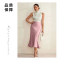 spring new european and american style satin bodycon midi skirt - solid color satin fitted mermaid skirt