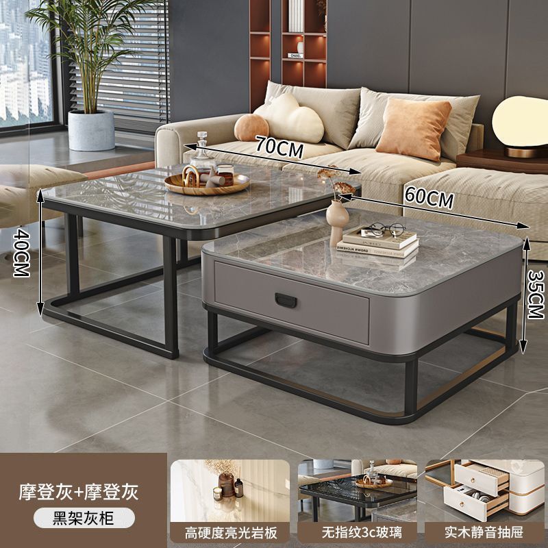 New nordic rock slab solid wood coffee table, modern minimalist marble coffee table for living room, small apartment italian style square side table