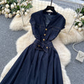 Frenchretrov neck metal buckle topstitch waist elegant sleeveless dress women's summer slimming lookelegance denim long skirt