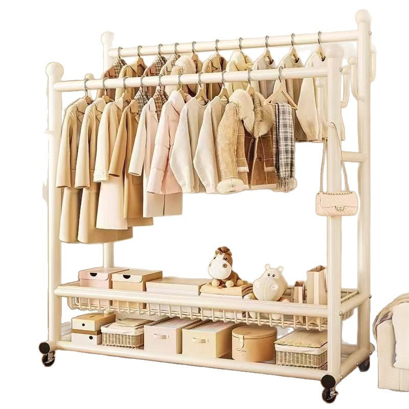 Clothes rack floor-standing bedroom for home double-pole clothes drying rack movable clothes rack indoor clothes storage coat rack