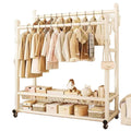 Clothes rack floor-standing bedroom for home double-pole clothes drying rack movable clothes rack indoor clothes storage coat rack