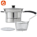 Wholesale stainless steel multifunctional noodle pot with handheld strainer, large capacity deep fryer, universal cooking pot for home use