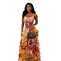 European and american cross-border women's fashion:  summer new collection - sleeveless printed cami top and ruffle hem skirt set