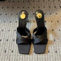Factory in stock one-strap high-heeled sandals for women cross-strap export best selling special-shaped heels letter heels high-heeled shoes for women