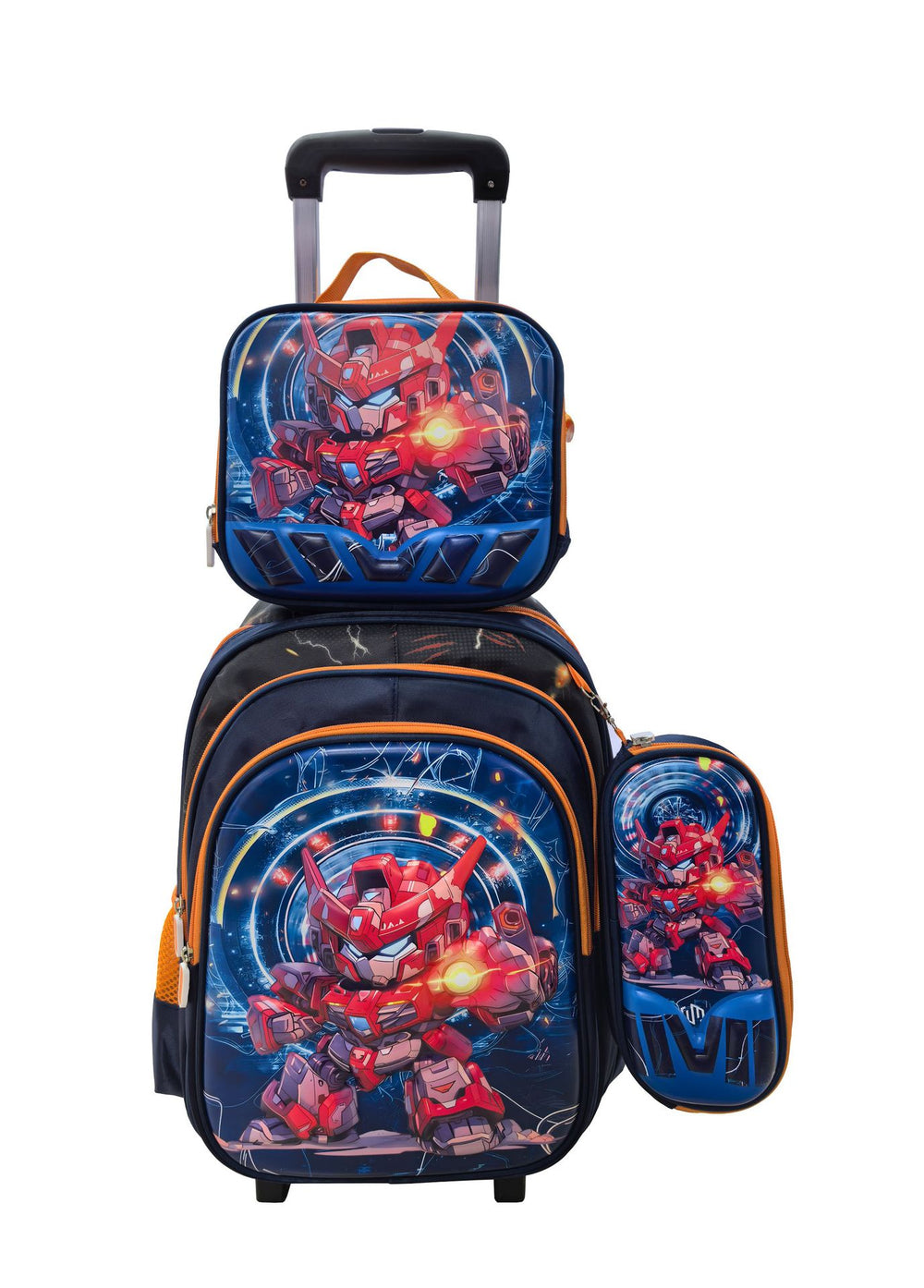 New arrival primary school students can be equipped with pull rod school bag lunch bag pencil bag three-piece set kids cute cartoon backpack