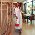 European and american cross-border african women's clothing  summer new fashion turn-down collar striped loose longline shirt dress