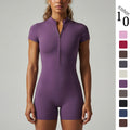 New arrival: cross-border zip-up short sleeve yoga jumpsuit - breathable, compression fit, high-stretch activewear for running and fitness