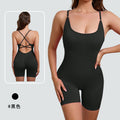 European and american style one-piece yoga bodysuit with removable padded bra, criss-cross back design, breathable, casual, activewear, and shaping bodysuit