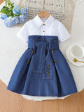 new european and american style cross-border girls' chic dress - denim patchwork solid color dress