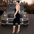 Women's foreign trade summer  new fashion lace trim low-cut bodycon sexy lace-up backless jumpsuit