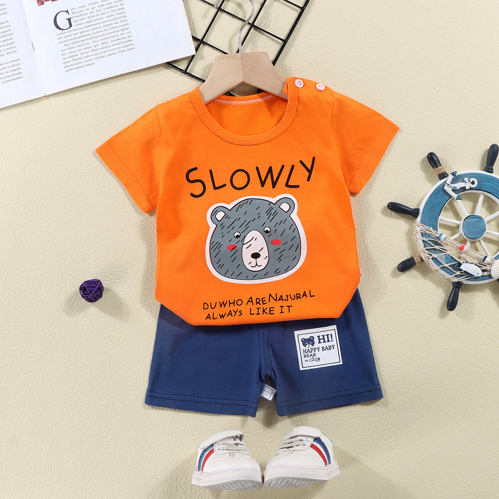 summer new arrival: 100% cotton kids' short-sleeve t-shirt and shorts set - korean style infant and toddler two-piece outfit