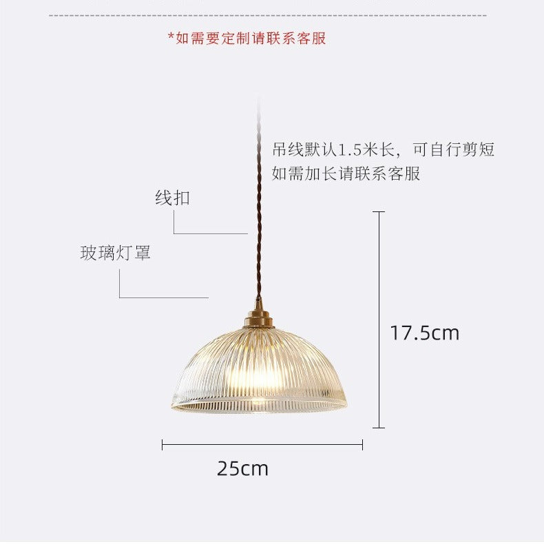 Zhongshan lamps, Nordic style restaurant bar balcony personalized minimalist single-head chandelier brass striped glass chandelier