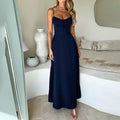 cross-border e-commerce women's fashion: european and american summer new arrivals - elegant and chic tie-waist a-line solid color midi dress
