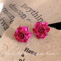 New rose red resin flower earrings - minimalist, sweet, elegant, and luxurious. versatile stud earrings for women - wholesale