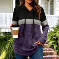 cross-border women's fashion color block warm knit pullover long sleeve hoodie top