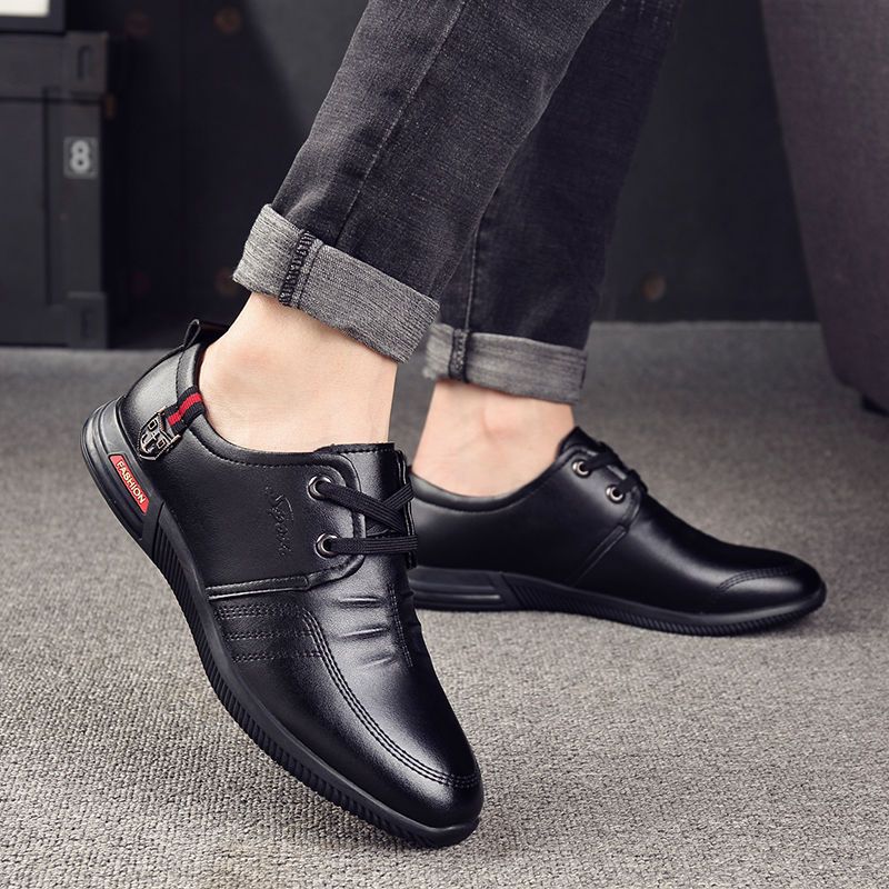 Men's spring/autumn new collection: fleece-lined business casual leather shoes, soft leather insole, soft sole cotton shoes, middle-aged dad shoes