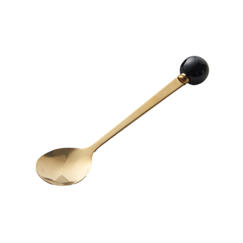 Simple macaron glazed ceramic handle fruit fork creative stainless steel fork spoon high-value home dessert spoon