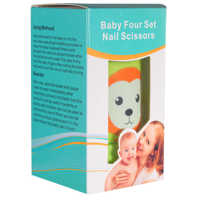 English Boxed Baby Nail Scissors Set Baby Manicure Clipper 4-piece Set Anti-Clip Nail Clipper Manicure Tool