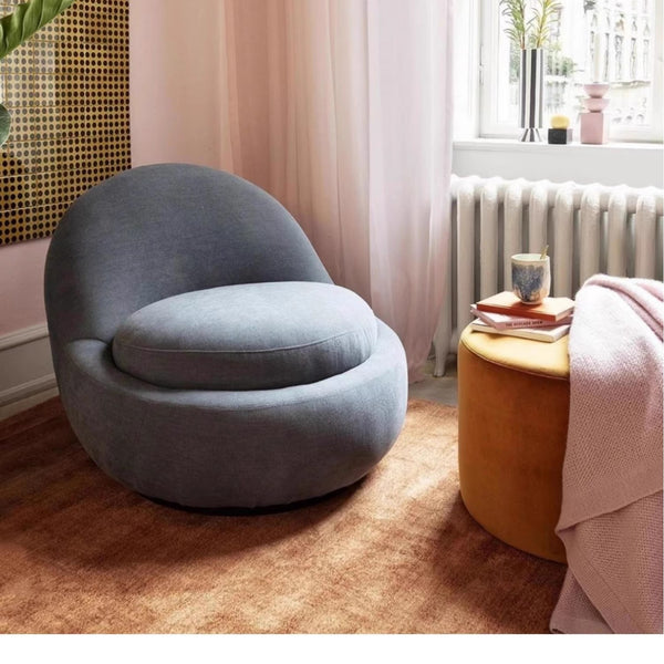 Nordic small apartment living room fabric single sofa modern simple oval balcony leisure chair bedroom rotating single chair