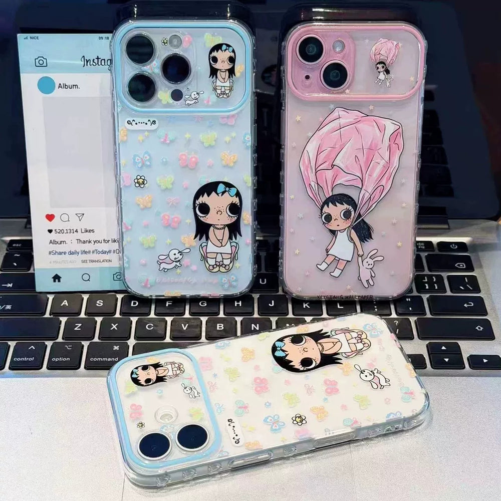 Suitable for apple 17promax mobile phone case transparent cartoon xiaoyu bunny floral iphone18 anti-fall protective case