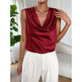 European and american cross-border women's satin blouse - spring/summer drapey ruched sleeveless satin-like silk shirt top